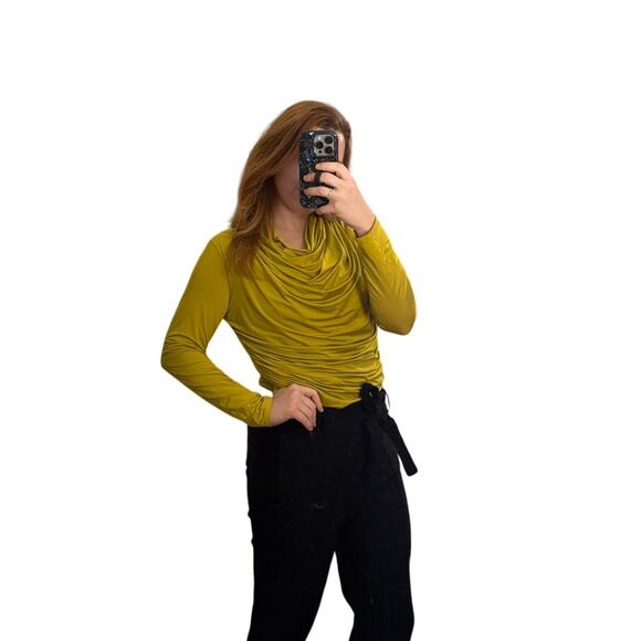 Express Conscious Edit Chartreuse Long Sleeve Blouse - Women's Large - Picture 4 of 6